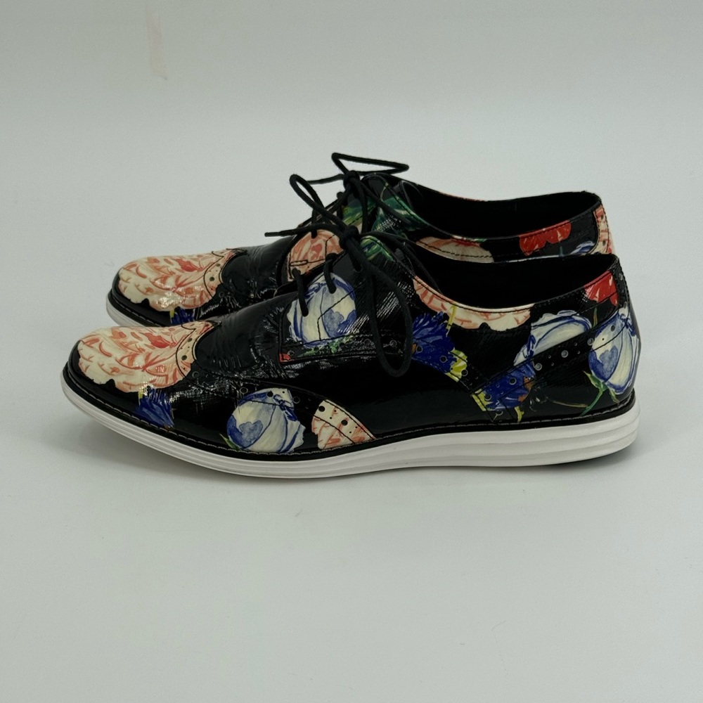 Cole Haan Grand.OS Wingtip Oxford Floral Patent Leather Lace-Up Brogue Shoes - Picture 13 of 16